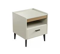 CJHFR472SG Moderno Mesita de Noche con 1 cajón y mesita de Noche de Almacenamiento Abierto, Mango Dorado, Base Dorada for Dormitorio, Sala de Estar, Blanco Práctico