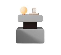 CJHFR472SG Moderno Mesita de Noche de Madera Gris Claro con Dos cajones, pequeña, de Cuero y con Compartimentos Irregulares. Práctico(Medio)