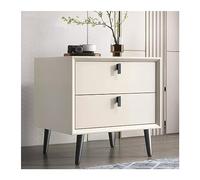 CJHFR472SG Moderno Mesita de Noche Totalmente de Madera, mesita de Noche con Doble cajón, Moderna y Sencilla, Patas de Armario elevadas de Color sólido, Muebles de Noche Práctico(Blanco,Grande)