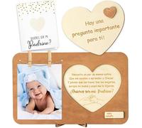 CJiangpo Will You Be My Godfather - Juego de marcos de fotos, regalo de propuesta de Padrino en español, ideas de tarjeta de padrino de ahijado, anuncio de padre de Dios de madera, regalo de bautismo