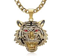 CJiePeiC Collar de acero inoxidable con colgante de cabeza de tigre rugiente con ojos verdes rojos, estilo punk rock, cadena de 61 cm, 7 mm, para hombres, joyería de animales Hip Hop, I'm the King