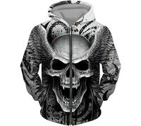 CJINSON Sudadera con capucha para hombre, diseño de calavera de ángel, estampado 3D, sudadera con capucha y cremallera completa, chaqueta casual, # 10, XXL