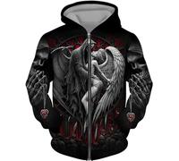 CJINSON Sudadera con capucha para hombre, diseño de calavera de ángel, estampado 3D, sudadera con capucha y cremallera completa, chaqueta casual, # 1, M