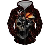CJINSON Sudadera con capucha para hombre, diseño de calavera de ángel, estampado 3D, sudadera con capucha y cremallera completa, chaqueta casual, # 7, XXL