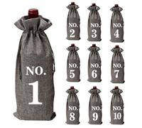 CJKDXDH 10 bolsas de vino de arpillera numeradas para cata de vino a ciegas, bolsa de regalo de vino con cordón, fundas reutilizables para botellas de vino de lino para almacenamiento del hogar,