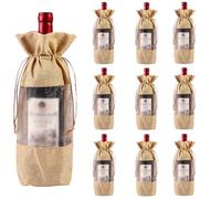CJKDXDH Paquete de 10 bolsas de vino de arpillera con ventana transparente, bolsa de regalo de vino con cordón, fundas reutilizables para botellas de vino de lino para almacenamiento del hogar, boda,