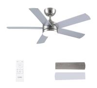 CJOY 107cm Plata Ventilador de Techo con Luz, Ventilador de Techo Silencioso con Mando a Distancia, 6 Velocidades, 3 CCT Regulable, Reversibles CC, Temporizador, 5 Aspas, para Dormitorio/Comedor
