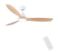 CJOY Ventilador de Techo con Luz, 132 cm Ventilador de Techo con Mando a Distancia Blanco Madera 3 Aspas, 6 Velocidades, Memoria 3 CCT, Regulable, Silenciador Reversible CC, Modo Sleep Para Dormitorio