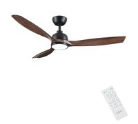 CJOY Ventilador de Techo con Luz, 132 cm Ventilador de Techo con Mando a Distancia Negro Madera 3 Aspas, 6 Velocidades, Memoria 3 CCT, Regulable, Silenciador Reversible CC, Modo Sleep, Para Dormitorio