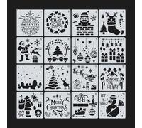 CJQRL 16 Piezas Plantillas de Navidad Plantillas Navideñas Reutilizables Plantillas de Renos Navideños Plantillas para Dibujos Navideños Plantilla de Pintura para Diario Cuaderno Decoración Navideña