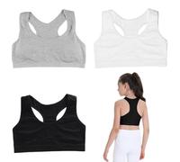 CJQRL 3 Piezas Sujetador para Niñas, Ropa Interior Sin Aros, Camisetas Sin Mangas Cortas, Bustier y Sujetadores Deportivos de Algodón (Blanco, Negro, Gris)