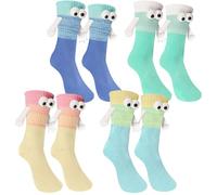 CJQRL 4 pares Calcetines magnéticos para tomarse de la mano, Calcetines tomados de la mano, Calcetines magnéticos, calcetines divertidos, regalos para novio, parejas, mejores amigos, regalo de novia