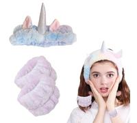 CJQRL Diadema Para Maquillaje, Unicornio Diadema Maquillaje Mujer niñas, Diademas de Spa, Diadema Y Muñequeras Skincare, Diadema de Maquillaje y Pulsera, Diademas Faciales de Spa(Púrpura)