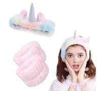 CJQRL Diadema Para Maquillaje, Unicornio Diadema Maquillaje Mujer niñas, Diademas de Spa, Diadema Y Muñequeras Skincare, Diadema de Maquillaje y Pulsera, Diademas Faciales de Spa(rosa)