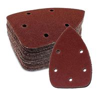 Cjueiom 50 piezas de papel de lija de grano 80 para lijadora de detalles de mouse, 5 agujeros, almohadillas de lija de gancho y bucle, papel de lija para lijadora de mouse, hojas de lija de palma para