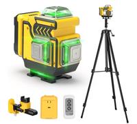 cjumel Nivel Laser 4 x 360 ° Verde Autonivelante, 4D 16 líneas Nivel Láser Multifuncional Niveles Láser con 1.6M Tripode, Mando a Distancia, 5400 mah Batería