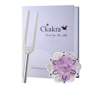 Ckakra Solfeggio - Horquilla de afinación de frecuencias con kit de cristal, afinadores de energía Solfegio, chakra corona de 963 Hz, amatista natural, regalos de meditación para mujeres, plata