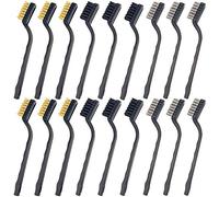 CKANDAY 18 Paquetes de Mini Juego de cepillos de Alambre (Acero Inoxidable + latón + Nylon), Mango Curvo, Cepillo de cerdas de mampostería para Limpiar escoria y óxido de Soldadura, 6 pzas por Tipo