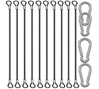 CKANDAY - Juego de 10 clips de acero inoxidable de 40 cm con 4 mosquetones de resorte, cable de alambre de acero con hebillas, revestimiento de vinilo, cadenas de fijación cortas, negras