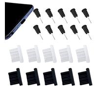 CKANDAY Juego de 10 pares de tapones antipolvo compatibles con micro USB, tabletas y todos los dispositivos Android Puerto de carga y conector de auriculares de 3,5 mm, tapas de silicona antipolvo