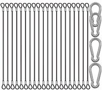 CKANDAY - Juego de 20 clips de seguridad de acero inoxidable de 15 cm con 4 mosquetones de resorte, cable de alambre de acero con hebillas, revestimiento de vinilo, cadena de seguridad corta, cordón