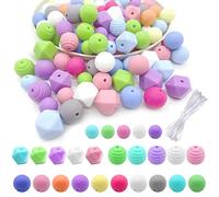 CKANDAY Juego de 60 cuentas de silicona a granel para hacer llaveros, 4 tipos de cuentas redondas coloridas de goma para manualidades para guirnaldas pulseras joyas collares manualidades guirnaldas