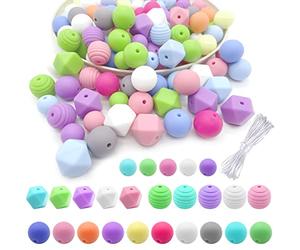 CKANDAY Juego de 60 cuentas de silicona a granel para hacer llaveros, 4 tipos de cuentas redondas coloridas de goma para manualidades para guirnaldas pulseras joyas collares manualidades guirnaldas