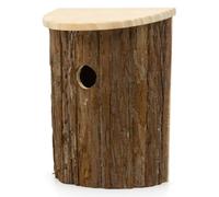 CKB LTD Birdhouse - Caja nido de madera de corteza natural para pájaros, caja nido rústica de fácil acceso con tapa con bisagras, agujero de entrada de 3,2 cm, 24,5 x 19 x 12 cm, para pájaros pequeños