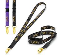 CKB LTD Black VIP LANYARDS - Correa de seguridad para el cuello, clip de metal giratorio de color dorado para soporte de tarjetas de identificación, diseño de liberación rápida, paquete de 10