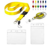 CKB LTD Cordón con soporte para tarjetas, juego de 4 piezas, incluye 1 cordón de seguridad desmontable, 1 clip retráctil para carrete Yo Yo, 2 tarjetas de identificación transparentes impermeables, b