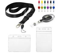 CKB LTD Cordón con soporte para tarjetas, juego de 4 piezas, incluye 1 cordón de seguridad desmontable, 1 clip retráctil para carrete Yo Yo, 2 tarjetas de identificación transparentes impermeables, b