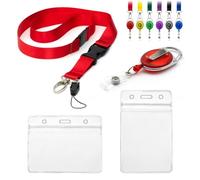 CKB LTD Cordón con soporte para tarjetas, juego de 4 piezas, incluye 1 cordón de seguridad desmontable, 1 clip retráctil para carrete Yo Yo, 2 tarjetas de identificación transparentes impermeables, b