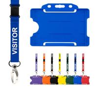 CKB LTD Cordón de visitante para tarjetas de identificación, doble paquete, cordones de seguridad para el cuello con clip de metal giratorio, diseño de liberación rápida (azul)