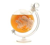 CKB Ltd decantador con diseño del globo terrestre, con soporte y tapón de Vidrio - soplado a mano - Ideal para Vodka Whisky, Scotch, Ron Tequila y más - con capacidad para hasta 1 litro