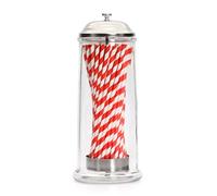 CKB LTD Dispensador de popotes de cristal retro para beber, juego con 50 pajitas a rayas, también desinfectante para salón de peluquería