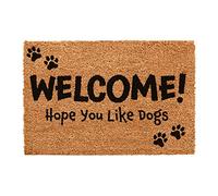 CKB LTD Felpudo con estampado de pata de perro de bienvenida Hope You Like Dogs hechos con un respaldo de PVC antideslizante - fibra de coco natural - Interior y exterior