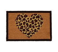 CKB LTD Felpudo decorativo único para puerta delantera y trasera, hecho con un respaldo de PVC antideslizante, fibra de coco natural, tamaño 60 x 40 cm (corazón de leopardo)
