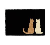 CKB LTD Felpudos con diseño de gatos sentados en la parte delantera y trasera, hechos con fibra de coco antideslizante para interiores y exteriores (negro/blanco pálido)