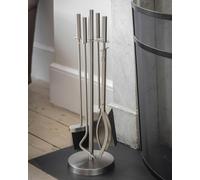 CKB LTD Juego de herramientas para chimenea, 4 piezas, color plateado, con cepillo, pala, atizador y pinzas, accesorios para chimenea de acero con recubrimiento en polvo (plata)