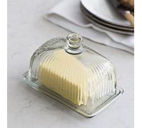 CKB LTD® - Mantequera de cristal con tapa de almacenamiento, gran calidad, diseño estriado, fabricada en vidrio prensado tradicional, transparente, 11,5 x 17 x 10,5 cm