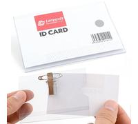 CKB Ltd® - Portanombres con clip y pinza Paquete de 100 unidades de tarjetas de identificación de plástico transparente, con clip de cocodrilo y pines de seguridad 9 x 6 cm.