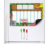 CKB Ltd tabla de recompensas magnética, animales de la selva, para nevera. Gráfico de recompensas para niños, lista de comprobación. incluye 3 rotuladores de colores con marcador borrable en seco