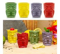 CKB LTD - Vasos de chupito Tiki Bar de 50 ml, paquete de 4 pequeños, cerámica colorida para fiestas hawaianas