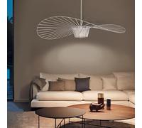 CKENSU - Lámpara de araña LED E27 Max 40 W, diseño de sombrero de tela de fibra simple y creativa + arte de hierro, para salón, café (blanco, 120 cm)