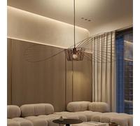 CKENSU - Lámpara de araña LED E27 Max 40 W, diseño de sombrero de tela de fibra simple y creativa + arte de hierro, para salón, café (marrón, 140 cm)