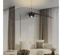 CKENSU - Lámpara de araña LED E27 Max 40 W, diseño de sombrero de tela de fibra simple y creativa + arte de hierro, para salón, café (negro, 120 cm)