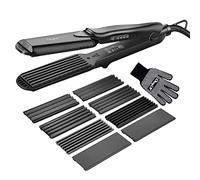 CkeyiN 4 en 1 plancha de pelo crepé multistyler de cerámica y hierro ondulado control de temperatura + calentamiento rápido para cabello liso y crimpador