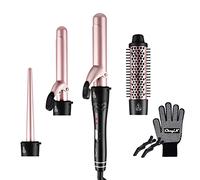 CkeyiN 4 en 1 Rizador de Pelo Profesional,Barriles Intercambiables de Cerámica con Guante Protector,Multifuncional Planchas Rizadoras 4 en 1 para rizos grandes y pequeños