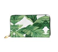 CKGODGF Bonita cartera larga de cuero con estampado de hojas de palma verde para hombres y mujeres con cremallera, adecuada para viajes
