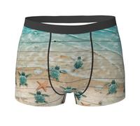 CKGODGF Calzoncillos tipo bóxer transpirables con estampado de tortuga marina y estrella de mar para hombre, cintura ampliada, ropa interior suave y agradable al tacto, 1 pieza, Negro, XXL